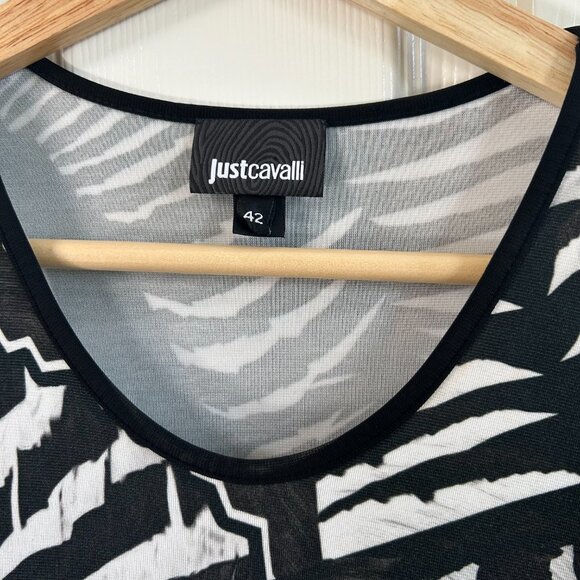 Just Cavalli Dress Fitted Bodycon Black & White Striped Midi Animal Pattern - Picture 7 of 11